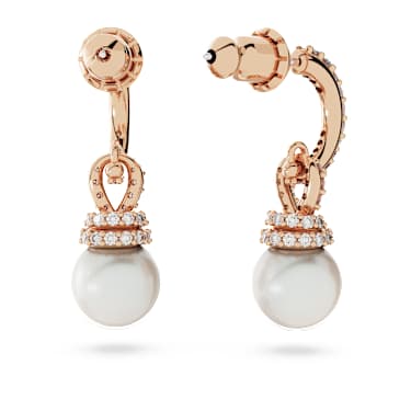 Visací náušnice Originally, Křišťálová perla, Bílá, Povrchová úprava z 18k růžového zlata - Swarovski, 5669524
