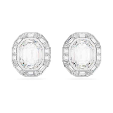 Mesmera clip earrings, Octagon cut, White, Rhodium plated - Swarovski, 5669913