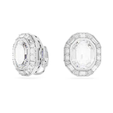 Mesmera clip earrings, Octagon cut, White, Rhodium plated - Swarovski, 5669913