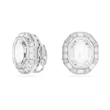 Pendientes de clip Mesmera, Talla octogonal, Blancos, Baño de rodio - Swarovski, 5669913