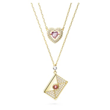 Letra layered necklace, Love letter and heart, Multicolored, Gold-tone plated - Swarovski, 5669920