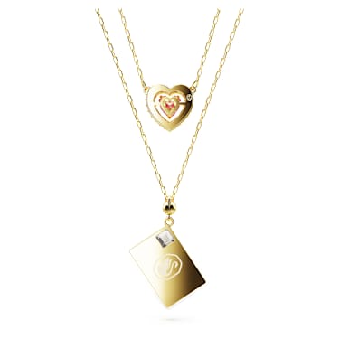 Letra layered necklace, Love letter and heart, Multicolored, Gold-tone plated - Swarovski, 5669920