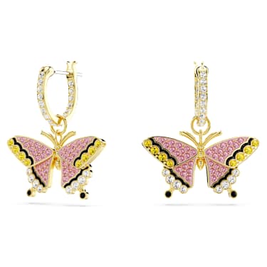 Idyllia Drop-Ohrhänger, Schmetterling, Mehrfarbig, Goldlegierungsschicht - Swarovski, 5670055