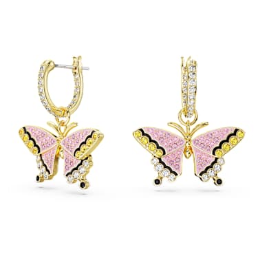Idyllia Drop-Ohrhänger, Schmetterling, Mehrfarbig, Goldlegierungsschicht - Swarovski, 5670055