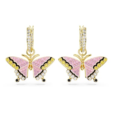 Idyllia 드롭 이어링, 나비, 멀티컬러, 골드 톤 플래팅 - Swarovski, 5670055