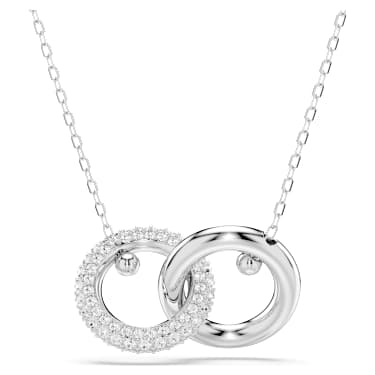 Dextera pendant, Interlocking loop, White, Rhodium plated - Swarovski, 5670251