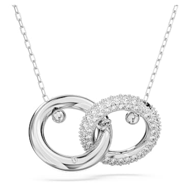 Dextera pendant, Interlocking loop, White, Rhodium plated | Swarovski