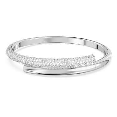 Bracciale rigido Dextera, Chiusura magnetica, Bianco, Placcato rodio - Swarovski, 5670252