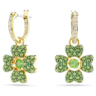 Orecchini pendenti Idyllia, Quadrifoglio, Verdi, Finitura oro 18K - Swarovski, 5670664