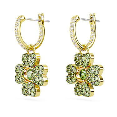 Orecchini pendenti Idyllia, Quadrifoglio, Verdi, Finitura oro 18K - Swarovski, 5670664