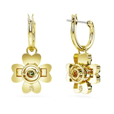 Orecchini pendenti Idyllia, Quadrifoglio, Verdi, Finitura oro 18K - Swarovski, 5670664