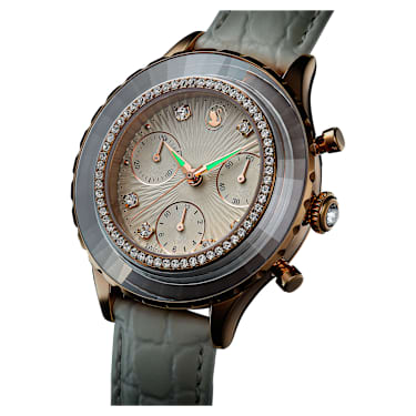 Montre Octea Chrono, Fabriqué en Suisse, Bracelet en cuir, Blanc, Finition or rose - Swarovski, 5671150