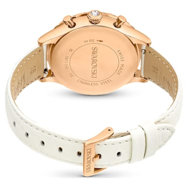 Orologio Octea Chrono, Fabbricato in Svizzera, Cinturino in pelle, Bianco, Finitura in tono oro rosa - Swarovski, 5671150