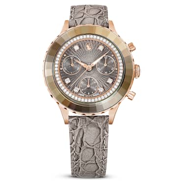 Octea Chrono 워치, 스위스 메이드, 레더 스트랩, 그레이, 로즈 골드 톤 피니시 - Swarovski, 5671153