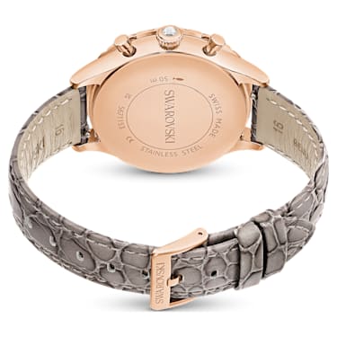 Octea Chrono watch, Swiss Made, Leather strap, Gray, Rose gold