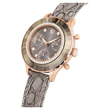 Octea Chrono watch, Swiss Made, Leather strap, Gray, Rose gold