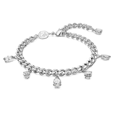 Authentic Swan Swarovski Crystal Heart Love Silver Charm Bracelet