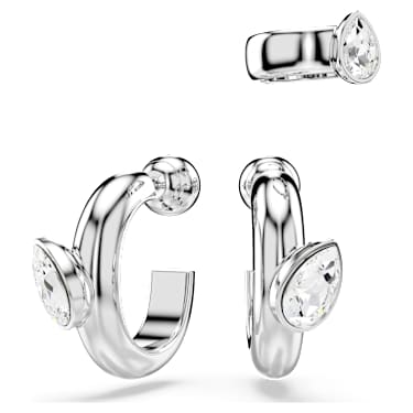 Imber hoop earrings with ear cuff, Set (3), Pear cut, White, Rhodium plated - Swarovski, 5671192
