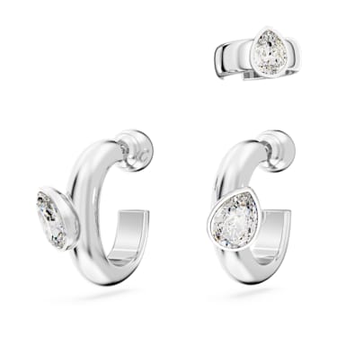 Dextera hoop earrings with ear cuff, Set (3), Pear cut, White, Rhodium plated - Swarovski, 5671192