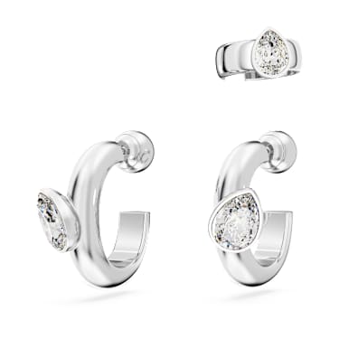 Imber hoop earrings with ear cuff, Set (3), Pear cut, White, Rhodium plated - Swarovski, 5671192