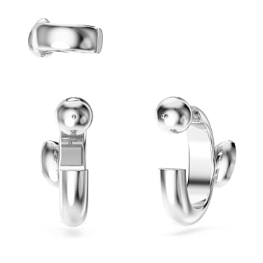 Imber hoop earrings with ear cuff, Set (3), Pear cut, White, Rhodium plated - Swarovski, 5671192