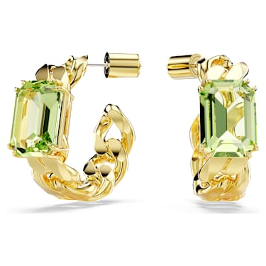 Obročasti uhani Millenia, Osmerokotni rez, Zeleni, PVD zlatega odtenka - Swarovski, 5671253