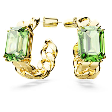 Obročasti uhani Millenia, Osmerokotni rez, Zeleni, PVD zlatega odtenka - Swarovski, 5671253