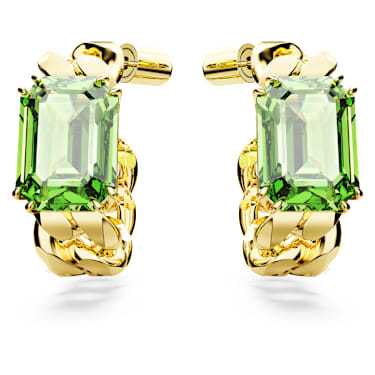 Obročasti uhani Millenia, Osmerokotni rez, Zeleni, PVD zlatega odtenka - Swarovski, 5671253