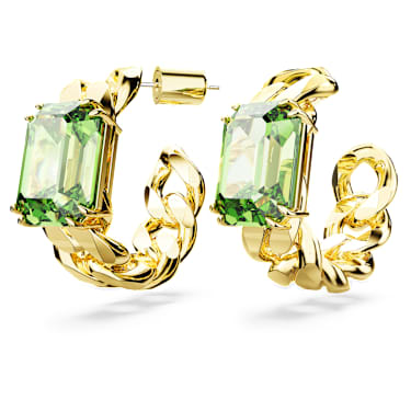 Obročasti uhani Millenia, Osmerokotni rez, Zeleni, PVD zlatega odtenka - Swarovski, 5671253