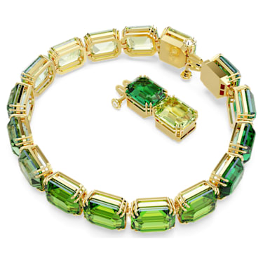 Millenia bracelet, Octagon cut, Color gradient, Green, Gold-tone plated - Swarovski, 5671258