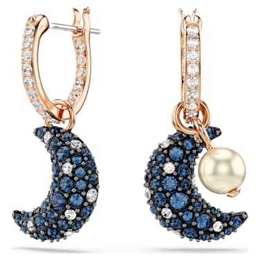 Viseči uhani Sublima, Kristalni biser, Asimetričen dizajn, Luna, Večbarvni, V videzu rožnatega zlata 18K - Swarovski, 5671569