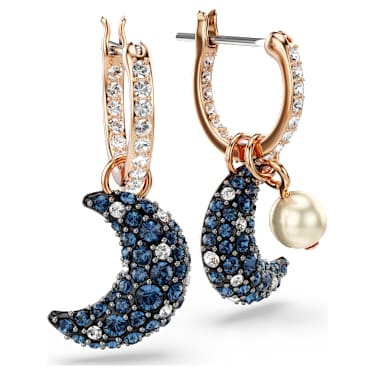 Brincos compridos Sublima, Crystal Pearl, Design assimétrico, Lua, Multicor, Acabamento em ouro rosa de 18 quilates - Swarovski, 5671569