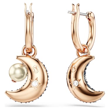 Cercei cu drop Sublima, Perlă de cristal, Design asimetric, Lună, Multicolori, Finisaj din aur roz de 18k - Swarovski, 5671569