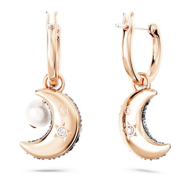 Luna drop earrings, Asymmetrical design, Moon, Multicoloured, Rose gold-tone plated - Swarovski, 5671569