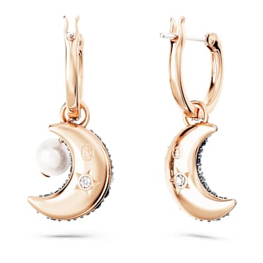 Sublima 水滴形耳环, 非对称设计, 月亮, 流光溢彩, 镀玫瑰金色调 - Swarovski, 5671569