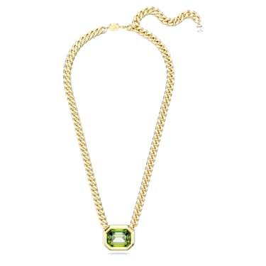 Millenia pendant, Octagon cut, Green, Gold-tone plated