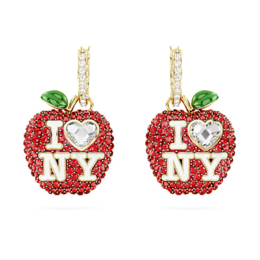 I LOVE NY drop earrings, Red, Gold-tone plated