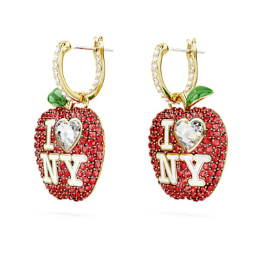 I LOVE NY drop earrings, Red, Gold-tone plated - Swarovski, 5671600