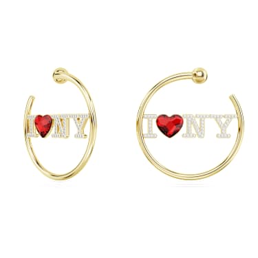 I LOVE NY hoop earrings, Red, Gold-tone plated - Swarovski, 5671601