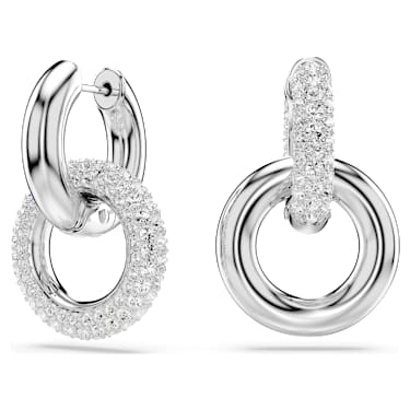 Dextera 후프 이어링, 비대칭 디자인, 인터로킹 루프, 화이트, 로듐 플래팅 - Swarovski, 5671807