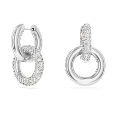 Dextera 후프 이어링, 비대칭 디자인, 인터로킹 루프, 화이트, 로듐 플래팅 - Swarovski, 5671807