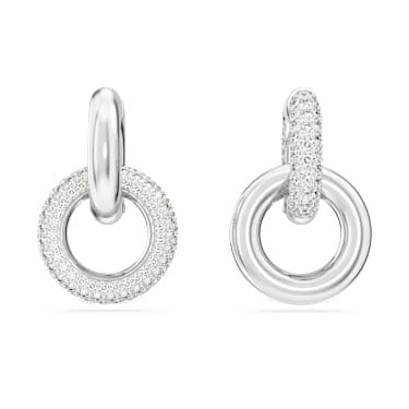 Dextera 후프 이어링, 비대칭 디자인, 인터로킹 루프, 화이트, 로듐 플래팅 - Swarovski, 5671807
