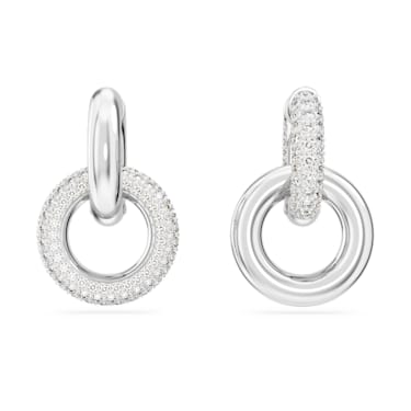 Dextera hoop earrings, Asymmetrical design, Interlocking loop, White, Rhodium plated - Swarovski, 5671807