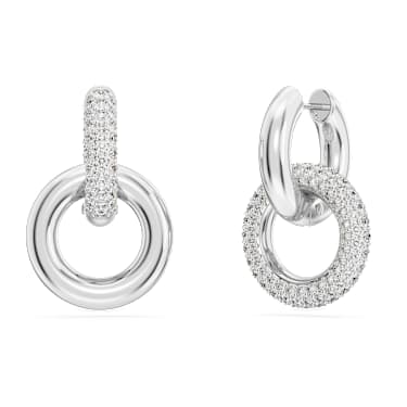 Dextera 후프 이어링, 비대칭 디자인, 인터로킹 루프, 화이트, 로듐 플래팅 - Swarovski, 5671807