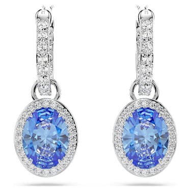 Swarovski Una Angelic drop earrings Oval cut Blue Rhodium plated