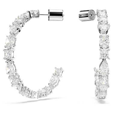 Mesmera 大圈耳環, 混合式切割, 白色, 鍍白金色 - Swarovski, 5672834