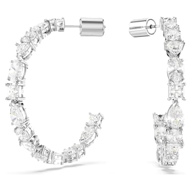 Mesmera 大圈耳環, 混合式切割, 白色, 鍍白金色 - Swarovski, 5672834