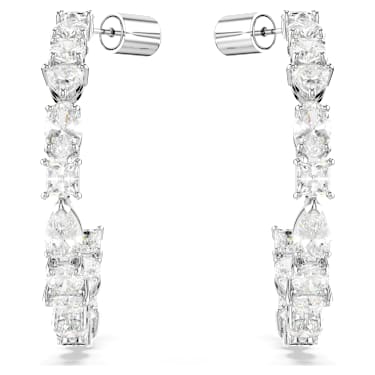Mesmera 大圈耳環, 混合式切割, 白色, 鍍白金色 - Swarovski, 5672834