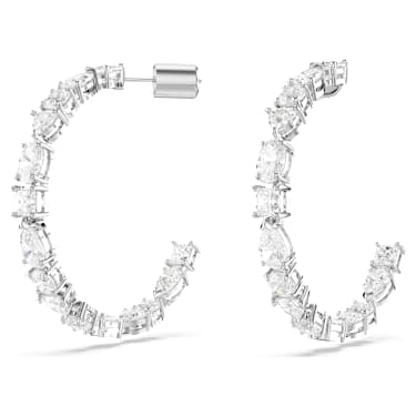 Mesmera 大圈耳環, 混合式切割, 白色, 鍍白金色 - Swarovski, 5672834