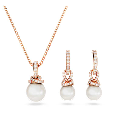 Komplet Originally, Kristalni biser, Bela, Prevleka rožnato zlatega odtenka - Swarovski, 5672835